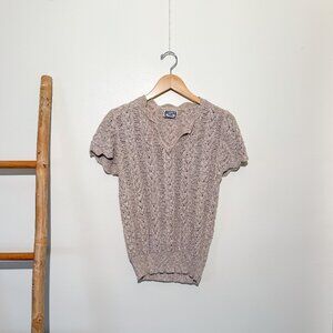 Kenneth Too! 70s Vintage Crochet Knitted Short Sleeve Top XS-S